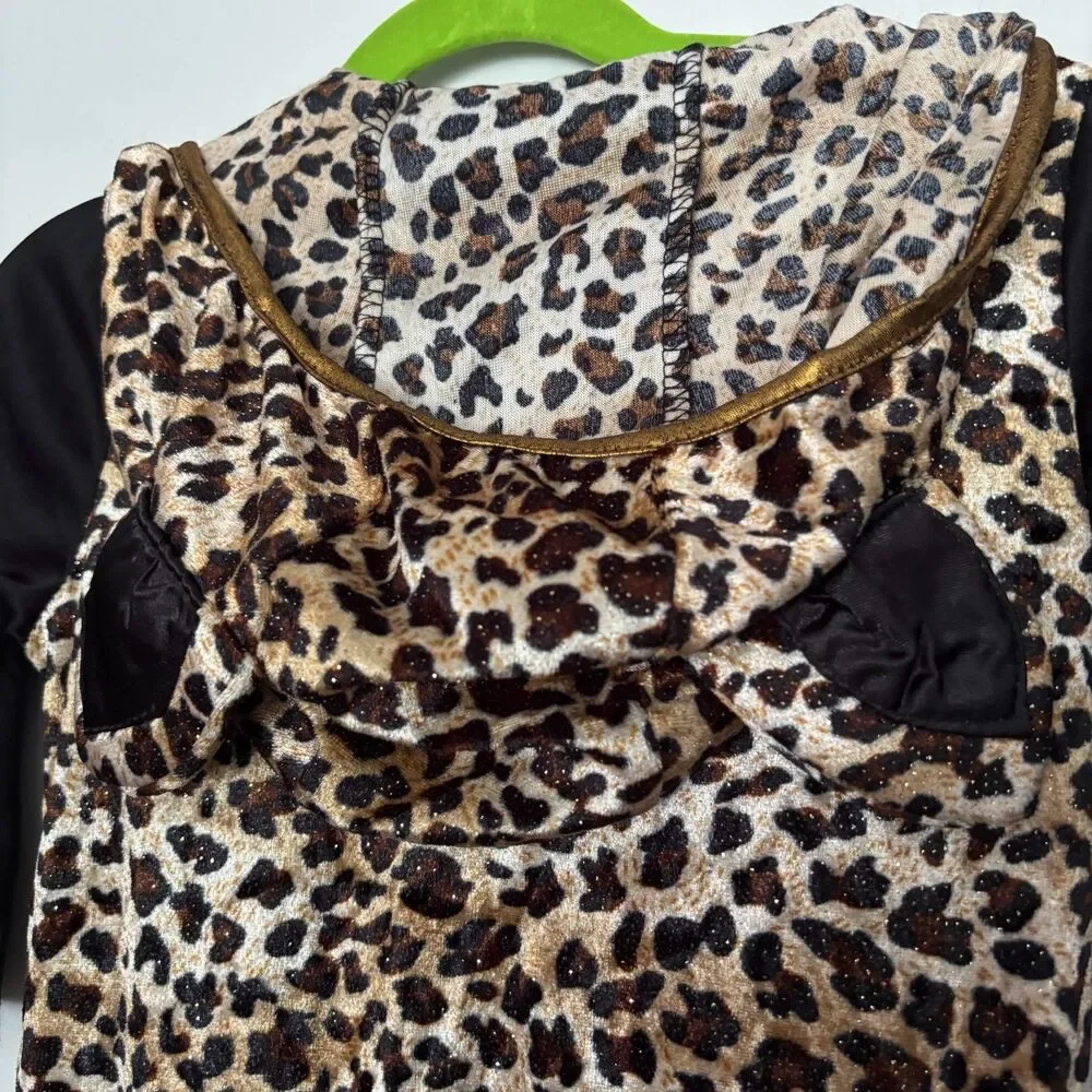 Girls Leopard Cat Costume Size 7-8 Hood Ears Tail Tutu Dress Halloween Cheetah